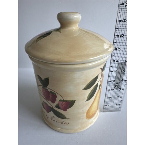 Pier 1 Provence‎ Large 10 in Cookie Jar Canister w/ Lid Fruit Pattern Farmlife - Picture 10 of 11